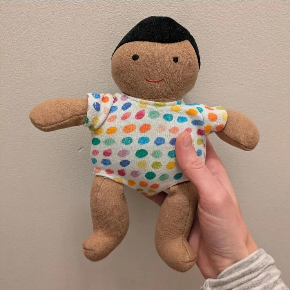 Lovevery Baby Avery Colorful Polka Dot Plush Doll Babbler brown dark